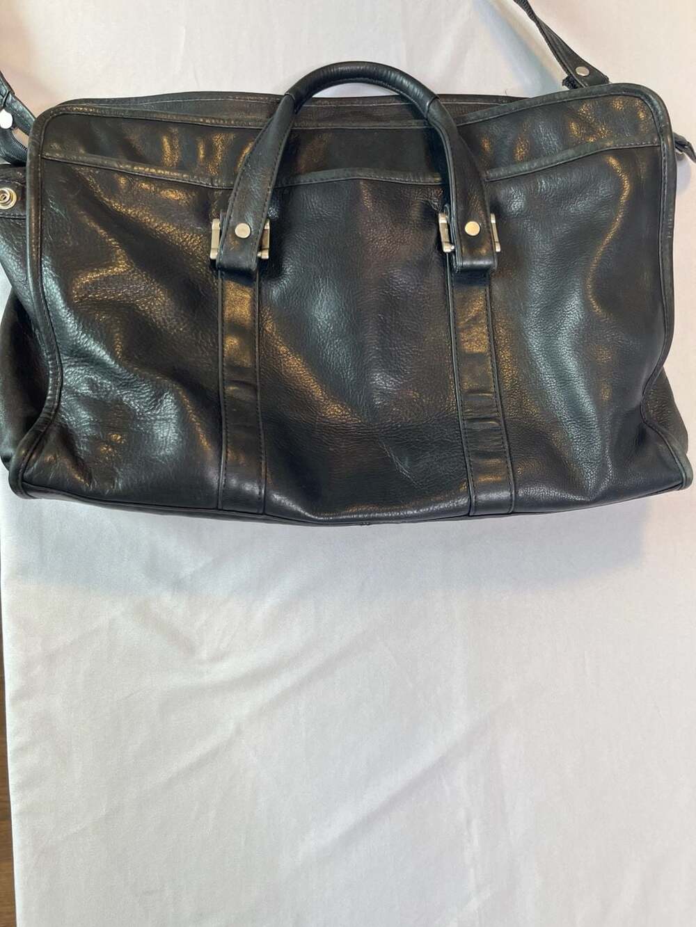 Vintage 80s Bill Blass Black Leather Laptop Messenger or Shoulder Bag